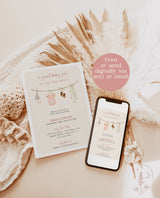Girl Baby Shower Invitation | Boho Baby Girl Shower Invitation | Baby Clothes Shower Invite | Minimalist Baby Shower | Editable Template C2