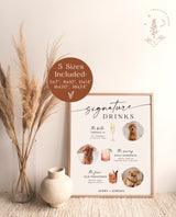 Signature Drinks Sign Template | Pet Signature Cocktail Sign | Minimalist Wedding Bar Menu | His and Hers Bar Sign | Editable Template | M9