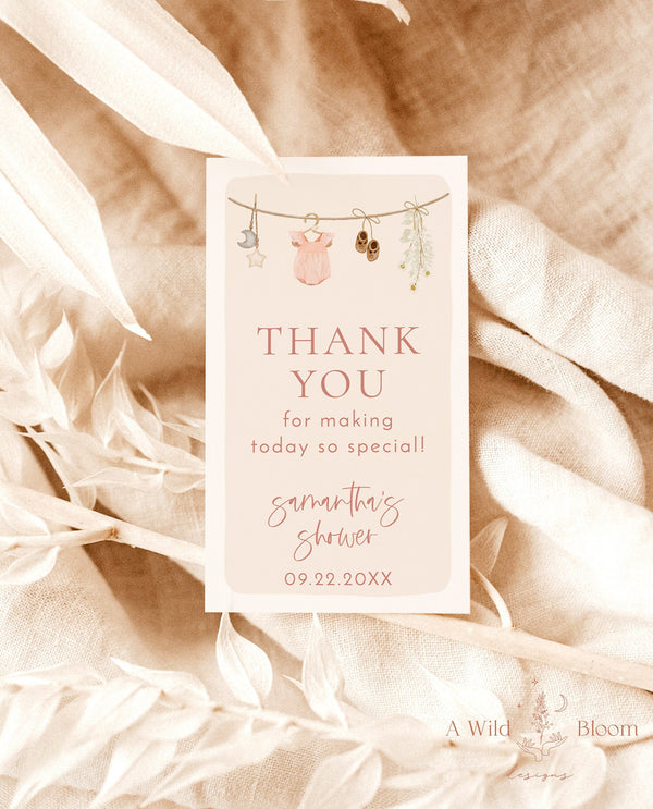 Baby Shower Thank You Tags | Boho Thank You Tags | Thank You Favor Tags | Pink Thank You Tags | Girl Baby Shower | Editable Template | C2