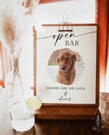 Open Bar Sign Template | Modern Minimalist Wedding Sign | Pet Photo Drink Sign | Dog Drink Sign | Wedding Bar Sign | Editable Template | M9