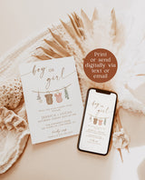 Gender Reveal Invitation Template | Modern Gender Neutral Reveal Invite | Minimalist Gender Reveal Party Invite | Editable Template | C2