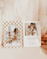 Photo Christmas Card Template | Minimalist Christmas Card | Arch Christmas Card | Boho Checkered Holiday Card | Editable Template C4