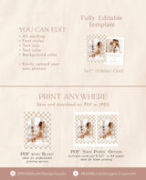 Photo Christmas Card Template | Minimalist Christmas Card | Arch Christmas Card | Boho Checkered Holiday Card | Editable Template C4