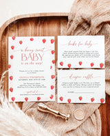 Strawberry Baby Shower Invitation Template | Berry Sweet Baby on the Way Invite | Girl Baby Shower | Gender Neutral | Editable Template | B7