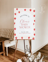 Strawberry Baby Shower Welcome Sign Berry Sweet Baby on the Way Girl Baby Shower Gender Neutral Welcome Sign Editable Template | B7