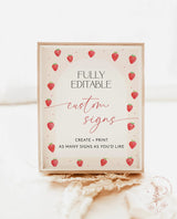 Strawberry Custom Sign Template Berry Sweet Baby Sign Strawberry First Birthday Girl Strawberry Birthday Party Decor Editable Template | B7