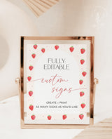 Strawberry Custom Sign Template Berry Sweet Baby Sign Strawberry First Birthday Girl Strawberry Birthday Party Decor Editable Template | B7