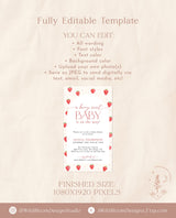 Strawberry Baby Shower Text Invite Girl Baby Shower Berry Sweet Baby on the Way Invite Strawberry Summer Baby Shower Editable Template | B7
