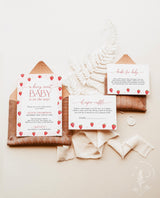 Strawberry Baby Shower Invitation Template | Berry Sweet Baby on the Way Invite | Girl Baby Shower | Gender Neutral | Editable Template | B7