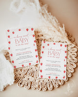 Strawberry Baby Shower Invitation Template | Berry Sweet Baby on the Way Invite | Girl Baby Shower | Gender Neutral | Editable Template | B7