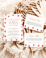 Strawberry Baby Shower Invitation Template | Berry Sweet Baby on the Way Invite | Girl Baby Shower | Gender Neutral | Editable Template | B7