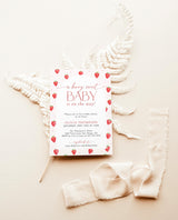Strawberry Baby Shower Invitation Template | Berry Sweet Baby on the Way Invite | Girl Baby Shower | Gender Neutral | Editable Template | B7