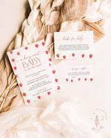 Strawberry Baby Shower Invitation Template | Berry Sweet Baby on the Way Invite | Girl Baby Shower | Gender Neutral | Editable Template | B7