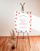 Strawberry Baby Shower Welcome Sign Berry Sweet Baby on the Way Girl Baby Shower Gender Neutral Welcome Sign Editable Template | B7