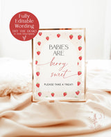 Strawberry Custom Sign Template Berry Sweet Baby Sign Strawberry First Birthday Girl Strawberry Birthday Party Decor Editable Template | B7