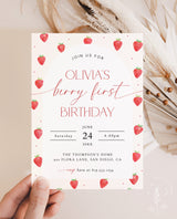 Strawberry 1st Birthday Invitation Template Girl Birthday Party Berry First Birthday Invite Editable Template Printable Invite Evite | B7