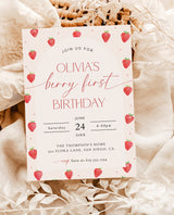 Strawberry 1st Birthday Invitation Template Girl Birthday Party Berry First Birthday Invite Editable Template Printable Invite Evite | B7
