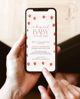 Strawberry Baby Shower Text Invite Girl Baby Shower Berry Sweet Baby on the Way Invite Strawberry Summer Baby Shower Editable Template | B7