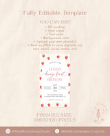 Strawberry 1st Birthday Text Invite Template Girl Birthday Party Berry First Birthday Invite Editable Template Printable Invite Evite | B7