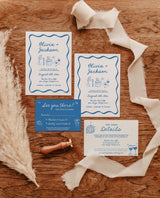 Wedding Invitation Template | Hand Drawn Illustrations | Funky Wedding Invite | Colorful Wedding Invite | Wavy Border | Editable Template H1