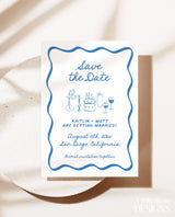 Save the Date Template | Wavy Hand Drawn Save the Date | Retro Save the Date | Modern Colorful Save the Date Cards | Editable Template, H1