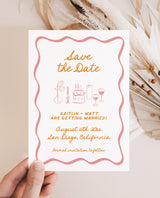 Save the Date Template | Wavy Hand Drawn Save the Date | Retro Save the Date | Modern Colorful Save the Date Cards | Editable Template, H1