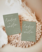 Sage Green Save the Dates | Modern Minimalist Wedding Save the Date | Olive Green Invite | Hand Drawn Handwritten | Editable Template M0