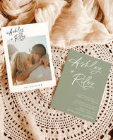 Sage Green Wedding Invitation | Modern Minimalist Wedding Invitation Template | Olive Green Wedding Invite | Photo Wedding Invitation | M0