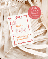 Bridesmaid Proposal Card Template | Will You Be My Bridesmaid | Bridesmaid Card | Wavy Border | Modern Retro | Ribbon Bridesmaid Proposal H1