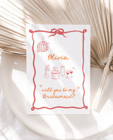 Bridesmaid Proposal Card Template | Will You Be My Bridesmaid | Bridesmaid Card | Wavy Border | Modern Retro | Ribbon Bridesmaid Proposal H1