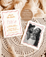 Save the Date Template | Wavy Hand Drawn Save the Date | Colorful Retro Save the Date | Photo Save the Dates | Editable Template, H1