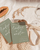 Sage Green Save the Dates | Modern Minimalist Wedding Save the Date | Olive Green Invite | Hand Drawn Handwritten | Editable Template M0