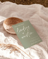 Sage Green Save the Dates | Modern Minimalist Wedding Save the Date | Olive Green Invite | Hand Drawn Handwritten | Editable Template M0