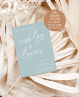 Sage Green Save the Dates | Modern Minimalist Wedding Save the Date | Olive Green Invite | Hand Drawn Handwritten | Editable Template M0