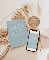 Blue Save the Dates | Modern Minimalist Wedding Save the Date | Dusty Blue Save the Dates | Hand Drawn Handwritten | Editable Template M0