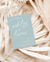 Blue Save the Dates | Modern Minimalist Wedding Save the Date | Dusty Blue Save the Dates | Hand Drawn Handwritten | Editable Template M0