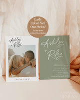 Sage Green Wedding Invitation | Modern Minimalist Wedding Invitation Template | Olive Green Wedding Invite | Photo Wedding Invitation | M0