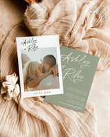 Sage Green Wedding Invitation | Modern Minimalist Wedding Invitation Template | Olive Green Wedding Invite | Photo Wedding Invitation | M0