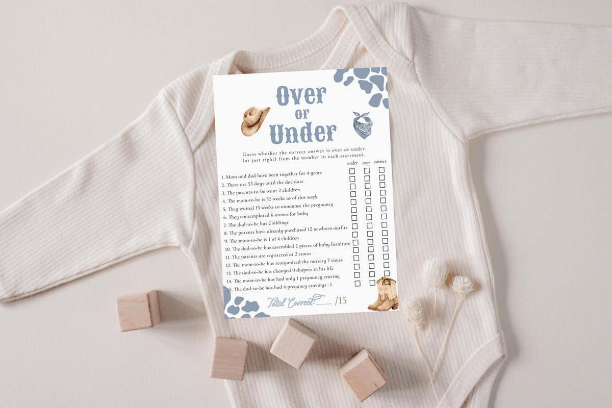 Over Or Under Baby Shower Game | Blue Cowboy Western