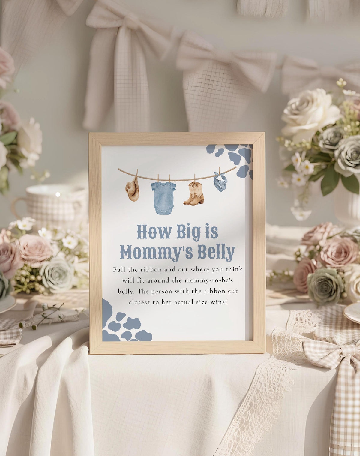How Big Is Mommys Belly Baby Shower Sign 8x10 | Blue Cowboy Western
