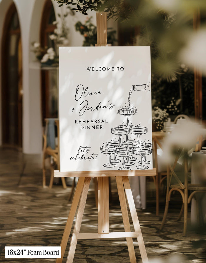 Champagne Tower Rehearsal Dinner Welcome Sign