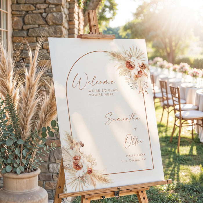 Boho Arch Wedding Welcome Sign | Pampas Grass Terracotta Wedding Poster