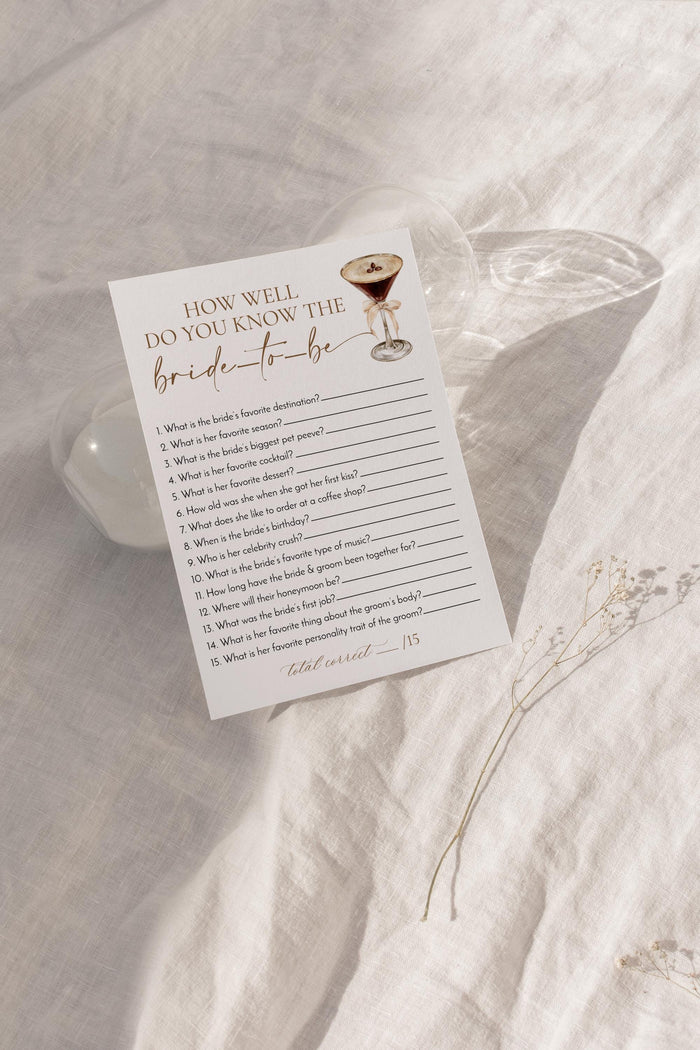Bridal Trivia Bridal Shower Game | Love is Brewing Espresso Martini