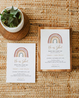 Rainbow Gender Reveal Invitation with Envelopes | He or She Boho Baby Shower Invite 5x7 RB1