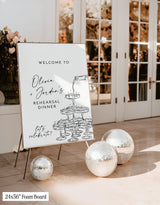 Champagne Tower Rehearsal Dinner Welcome Sign