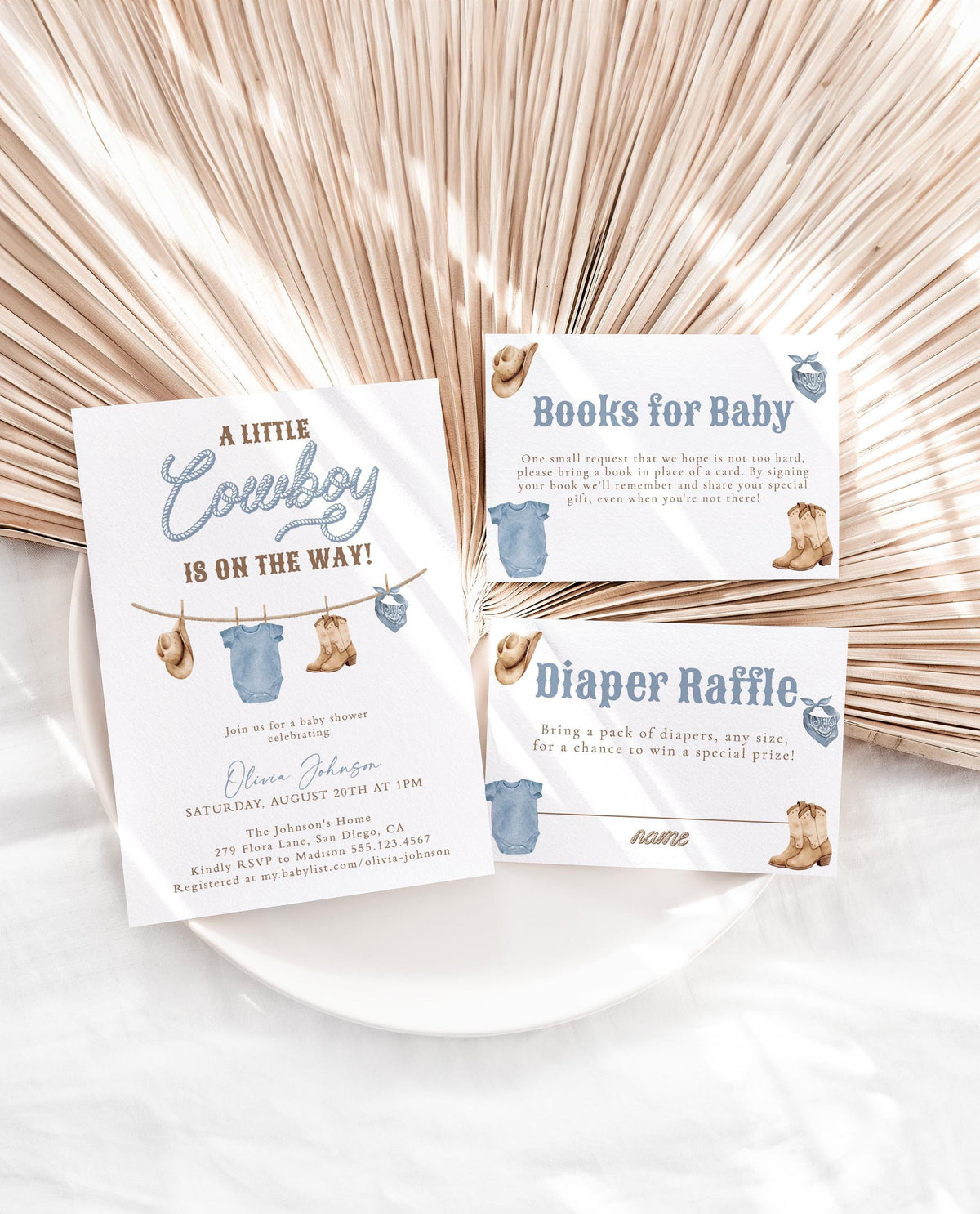 Cowboy Baby Shower Invitation Suite | Blue Rodeo Clothesline Theme