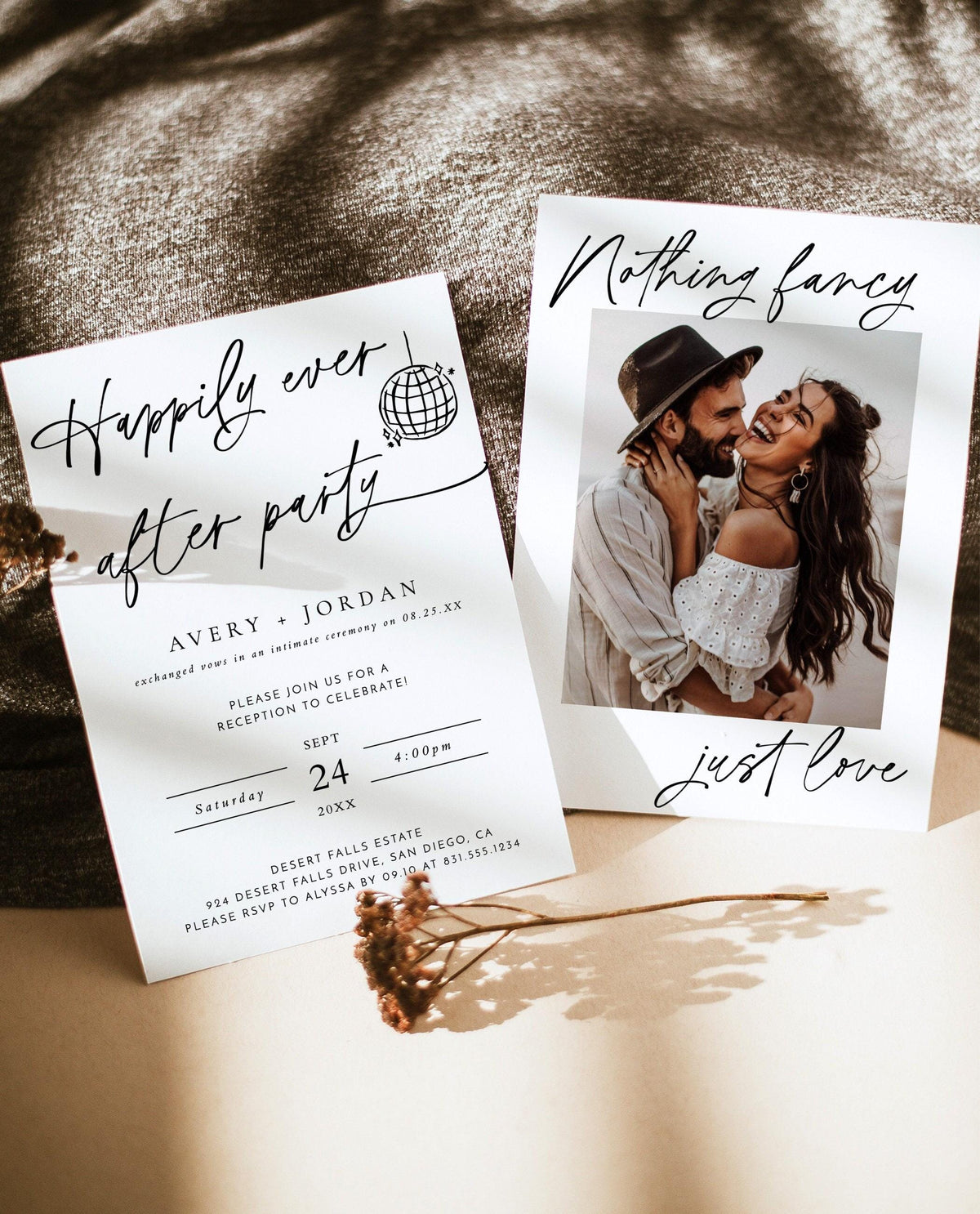 Nothing Fancy Just Love Elopement Announcement with Envelopes | Happily Ever After Party Invite 5x7