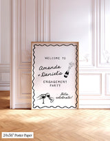Printed + Shipped Handwritten Engagement Party Welcome Sign, Champagne Tower Welcome, Funky Whimsical Engagement, Illustration Party Sign