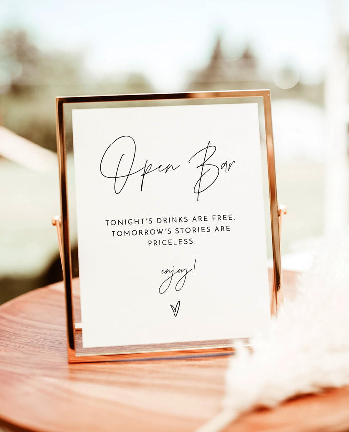 Open Bar Sign | Minimalist Wedding Modern Funny