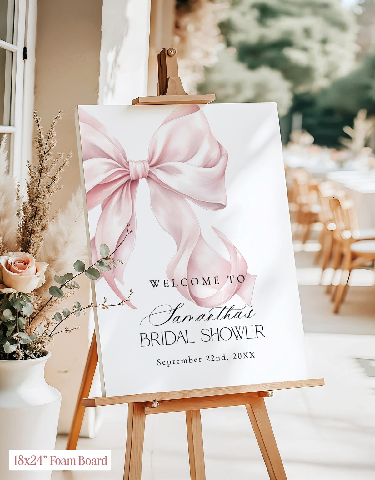 Pink Bow Bridal Shower Welcome Sign | She's Tying The Knot